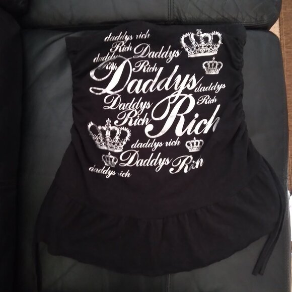 Vintage Y2K Spunky Graphic Black Tube Top with Side Ruching - Picture 1 of 5